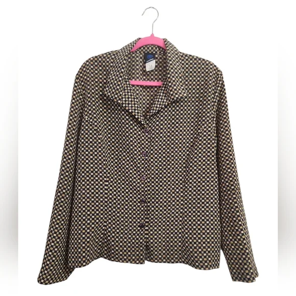 Vintage Panther Geometric Black Beige Patterned Button-Up Shirt Size 14 P2P 24" - Picture 6 of 6